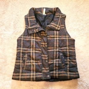 Vanilla Bay Flannel Vest Brown Women's Medium Pockets Zip Closure Buttons